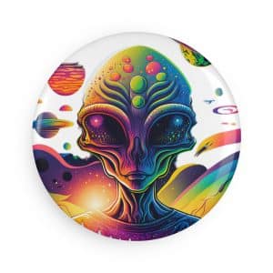 Button Magnet, Round (1 & 10 pcs) Psychedelic Alien