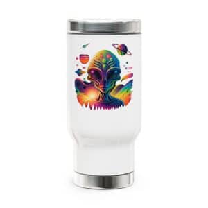 Stainless Steel Travel Mug with Handle, 14oz Psychedelic Alien