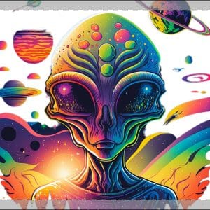 Framed Poster, Multi-Color Psychedelic Alien