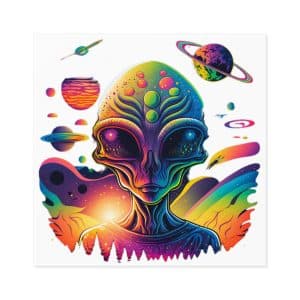 Laminate Stickers, Square Psychedelic Alien