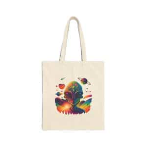 Cotton Canvas Tote Bag Psychedelic Alien