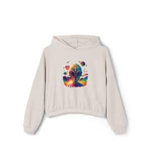 Women's Cinched Bottom Hoodie Psychedelic Alien