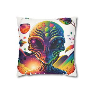 Faux Suede Square Pillowcase Psychedelic Alien