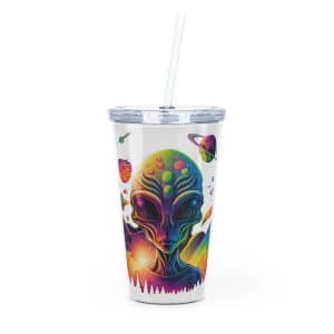 Plastic Tumbler with Straw Psychedelic Alien