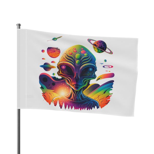 Psychedelic Alien Flag, Space Decor, Hippie Wall Hanging, Unique Festival Flag, Retro Colorful Banner - Image 3