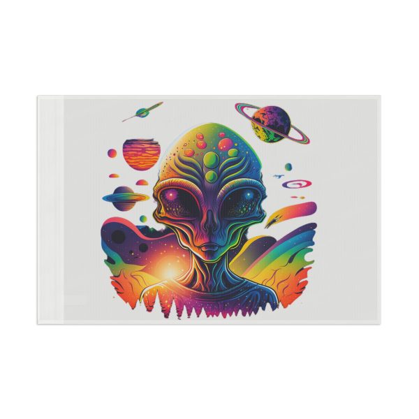 Psychedelic Alien Flag, Space Decor, Hippie Wall Hanging, Unique Festival Flag, Retro Colorful Banner