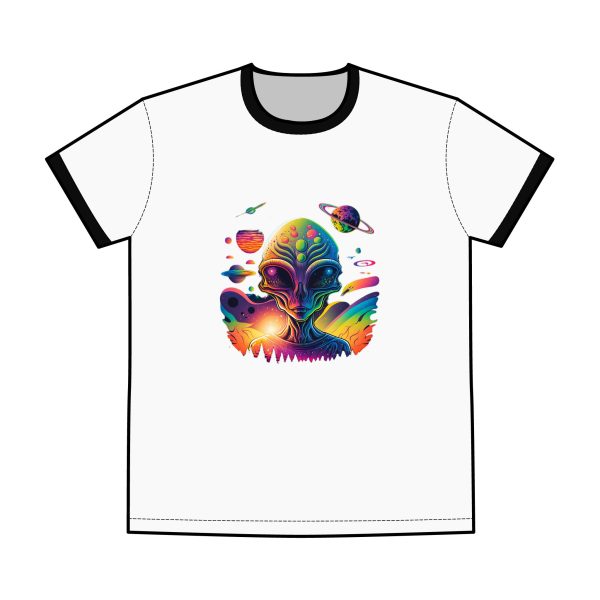 Colorful Alien Ringer Tee - Retro Graphic T-Shirt for Men, Funky Casual Wear, Sci-Fi Gift, Music Festival Outfit, Summer Wardrobe Staple - Image 3