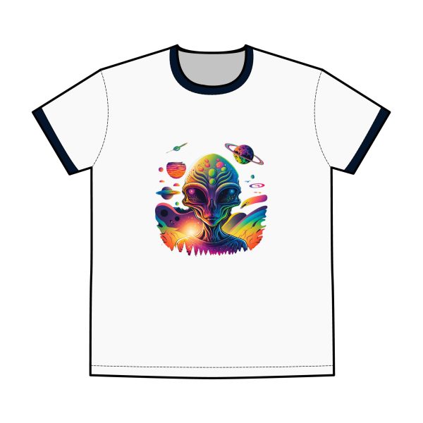 Colorful Alien Ringer Tee - Retro Graphic T-Shirt for Men, Funky Casual Wear, Sci-Fi Gift, Music Festival Outfit, Summer Wardrobe Staple - Image 5