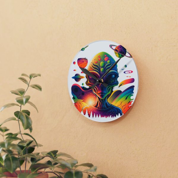 Colorful Alien Acrylic Wall Clock, Unique Home Decor, Sci-Fi Wall Clock, Gift for Alien Lovers, Space-Themed Room Decor - Image 3