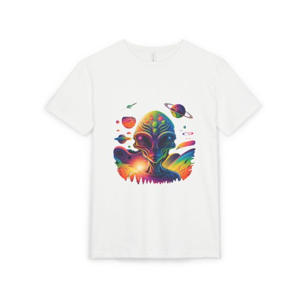 Vibrant Alien Graphic Tee, Unisex Sueded T-Shirt, Cosmic Vibe Shirt, Space Lover Gift, Art T-Shirt for Teens