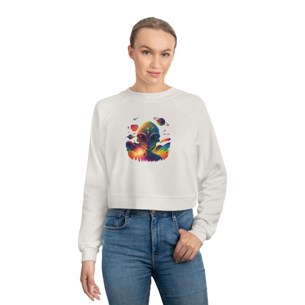 Cosmic Vibes Cropped Fleece Pullover, Women’s Casual Sweatshirt, Trendy Crop Top, Galaxy Print Apparel, Perfect for Festivals and Gifting - Image 7