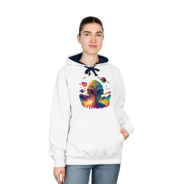 Colorful Alien Graphic Unisex Varsity Hoodie, Cozy Sweatshirt for Teens, Unique Gift for Sci-Fi Fans, Casual Streetwear, Perfect for [...] - Image 4