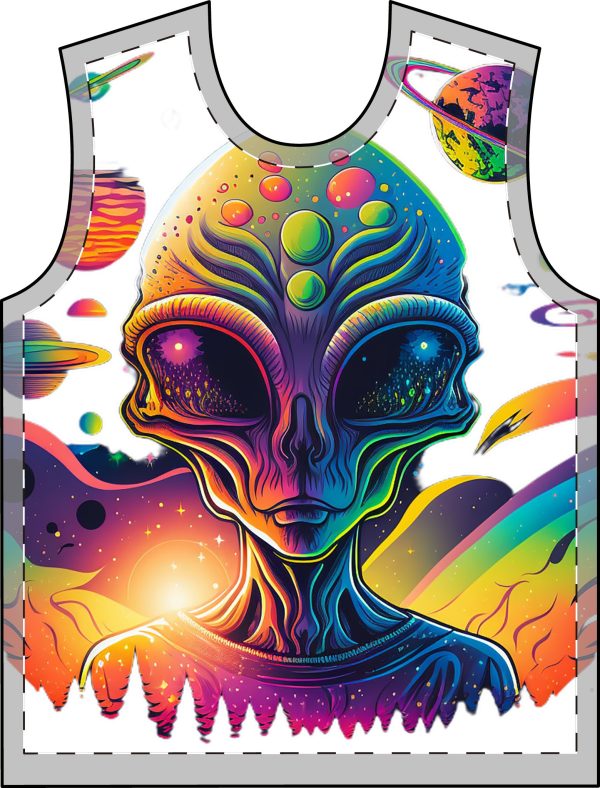 Colorful Alien Graphic Women's T-Shirt, AOP Tee for Space Lovers, Festival Wear, Gift for Sci-Fi Fans, Unique Streetwear