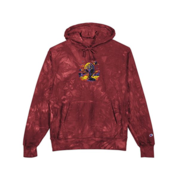 Vibrant Tie-Dye Hoodie, Cozy Unisex Champion Sweatshirt, Embroidered Hooded Sweatshirt, Trendy Fashion Layer, Gift for Friends & Family - Image 9