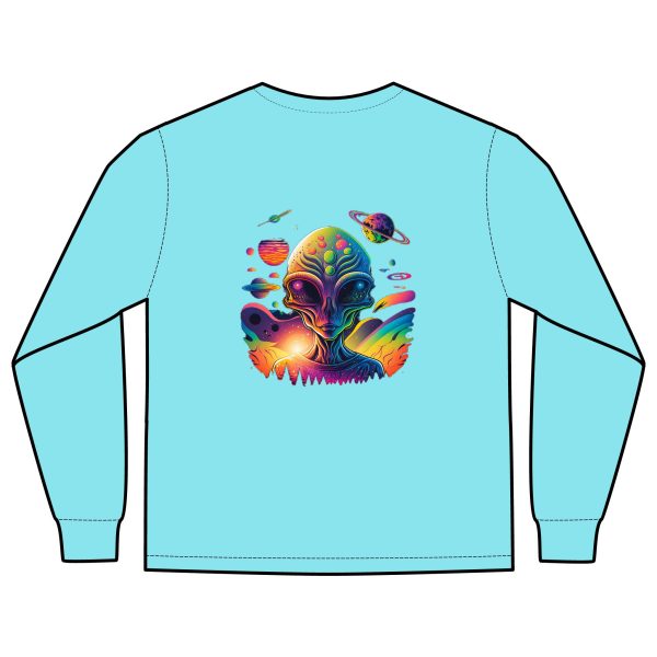 Vibrant Alien Graphic Long Sleeve T-Shirt, Unisex Long Sleeve Tee, Pocket Shirt for Sci-Fi Lovers, Casual Wear, Gift - Image 22