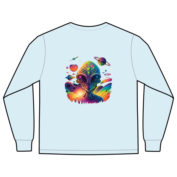 Vibrant Alien Graphic Long Sleeve T-Shirt, Unisex Long Sleeve Tee, Pocket Shirt for Sci-Fi Lovers, Casual Wear, Gift - Image 24