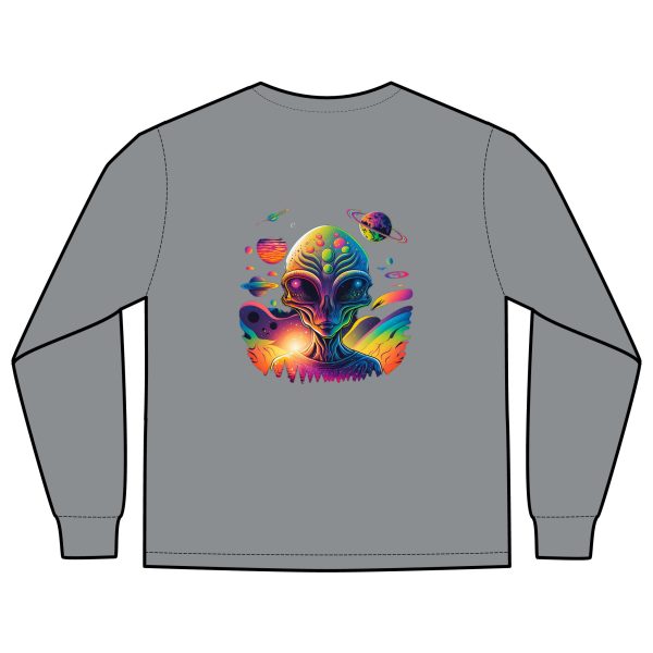 Vibrant Alien Graphic Long Sleeve T-Shirt, Unisex Long Sleeve Tee, Pocket Shirt for Sci-Fi Lovers, Casual Wear, Gift - Image 28