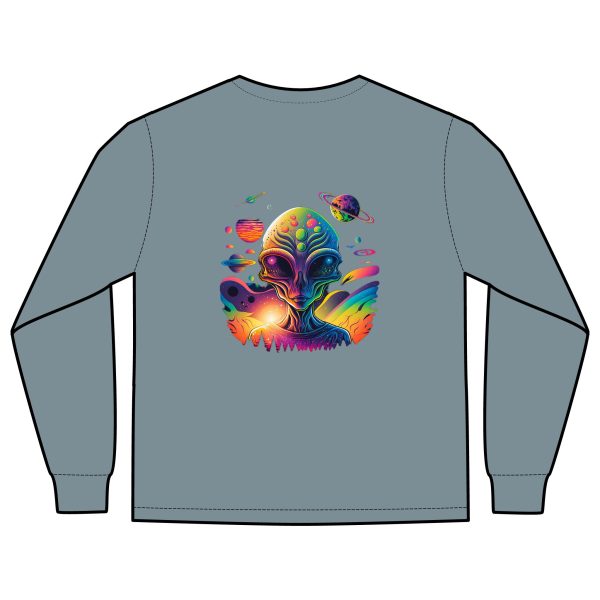 Vibrant Alien Graphic Long Sleeve T-Shirt, Unisex Long Sleeve Tee, Pocket Shirt for Sci-Fi Lovers, Casual Wear, Gift - Image 30