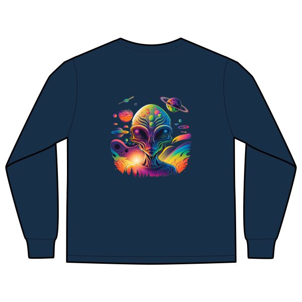 Vibrant Alien Graphic Long Sleeve T-Shirt, Unisex Long Sleeve Tee, Pocket Shirt for Sci-Fi Lovers, Casual Wear, Gift - Image 32