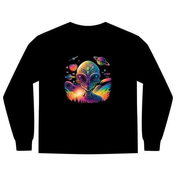 Vibrant Alien Graphic Long Sleeve T-Shirt, Unisex Long Sleeve Tee, Pocket Shirt for Sci-Fi Lovers, Casual Wear, Gift - Image 34
