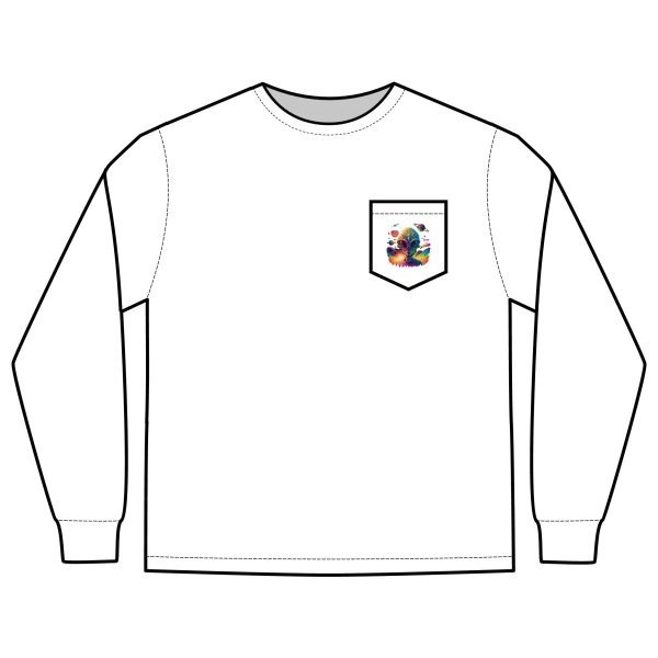 Vibrant Alien Graphic Long Sleeve T-Shirt, Unisex Long Sleeve Tee, Pocket Shirt for Sci-Fi Lovers, Casual Wear, Gift