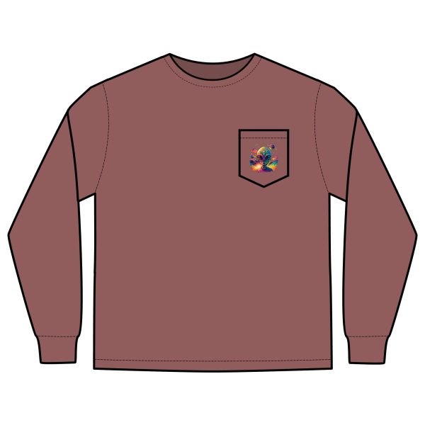 Vibrant Alien Graphic Long Sleeve T-Shirt, Unisex Long Sleeve Tee, Pocket Shirt for Sci-Fi Lovers, Casual Wear, Gift - Image 3