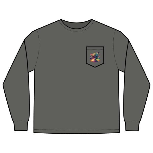 Vibrant Alien Graphic Long Sleeve T-Shirt, Unisex Long Sleeve Tee, Pocket Shirt for Sci-Fi Lovers, Casual Wear, Gift - Image 7