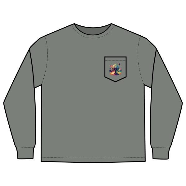 Vibrant Alien Graphic Long Sleeve T-Shirt, Unisex Long Sleeve Tee, Pocket Shirt for Sci-Fi Lovers, Casual Wear, Gift - Image 9