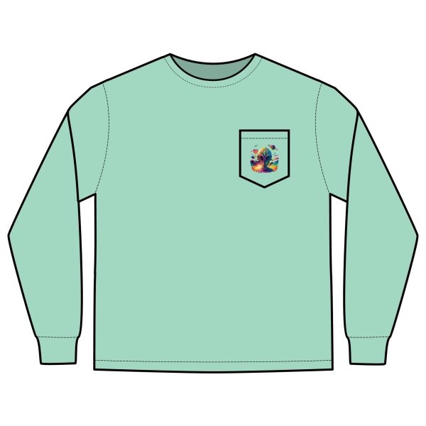 Vibrant Alien Graphic Long Sleeve T-Shirt, Unisex Long Sleeve Tee, Pocket Shirt for Sci-Fi Lovers, Casual Wear, Gift - Image 11
