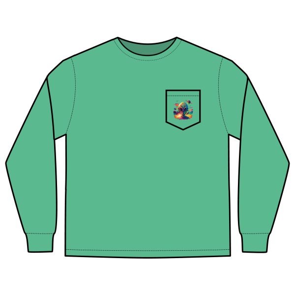 Vibrant Alien Graphic Long Sleeve T-Shirt, Unisex Long Sleeve Tee, Pocket Shirt for Sci-Fi Lovers, Casual Wear, Gift - Image 13