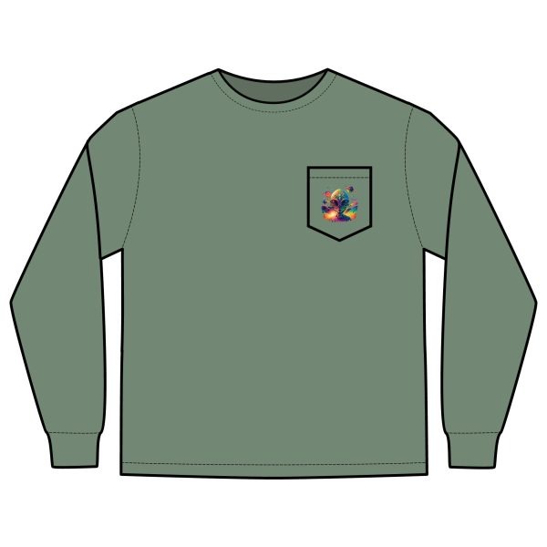 Vibrant Alien Graphic Long Sleeve T-Shirt, Unisex Long Sleeve Tee, Pocket Shirt for Sci-Fi Lovers, Casual Wear, Gift - Image 17