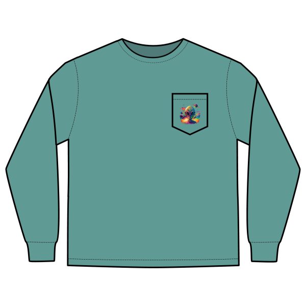 Vibrant Alien Graphic Long Sleeve T-Shirt, Unisex Long Sleeve Tee, Pocket Shirt for Sci-Fi Lovers, Casual Wear, Gift - Image 19