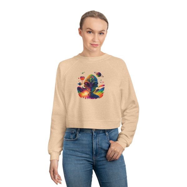 Cosmic Vibes Cropped Fleece Pullover, Women’s Casual Sweatshirt, Trendy Crop Top, Galaxy Print Apparel, Perfect for Festivals and Gifting - Image 11