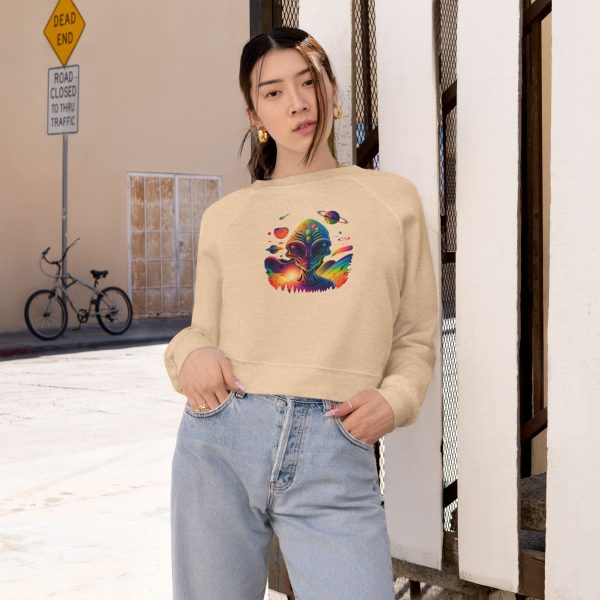 Cosmic Vibes Cropped Fleece Pullover, Women’s Casual Sweatshirt, Trendy Crop Top, Galaxy Print Apparel, Perfect for Festivals and Gifting - Image 12