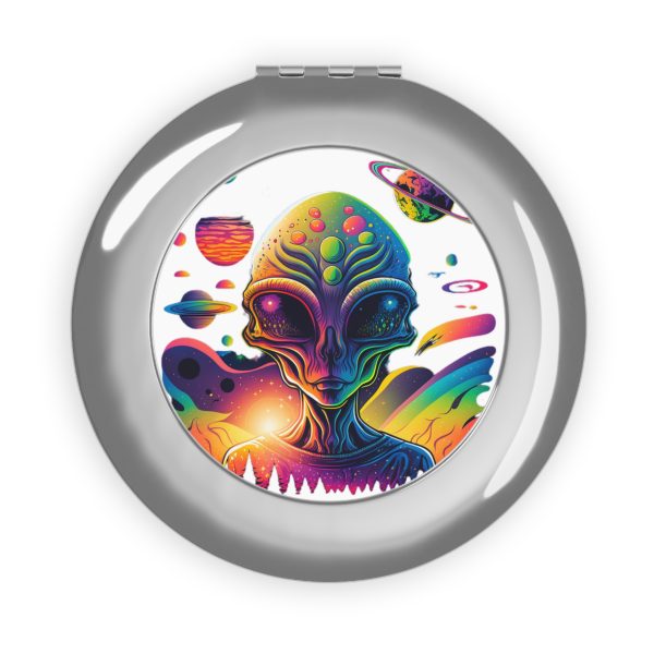 Colorful Alien Compact Travel Mirror, Cosmic Beauty Accessory, Perfect Gift for Travelers, Fun Makeup Compact, Unique Alien Design
