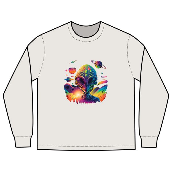Cosmic Alien Long Sleeve Tee - Vintage Space Graphic Tee, Unisex Top, Casual Wear, Gifts for Space Lovers, Festival Fashion