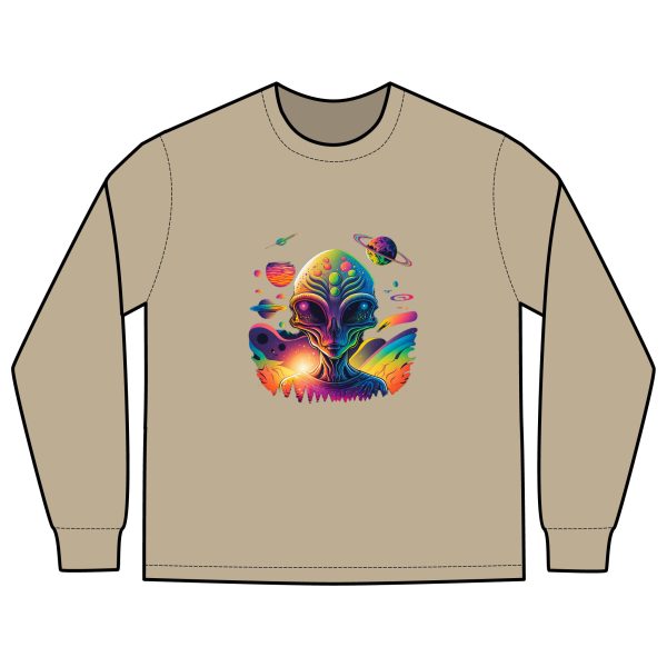 Cosmic Alien Long Sleeve Tee - Vintage Space Graphic Tee, Unisex Top, Casual Wear, Gifts for Space Lovers, Festival Fashion - Image 3