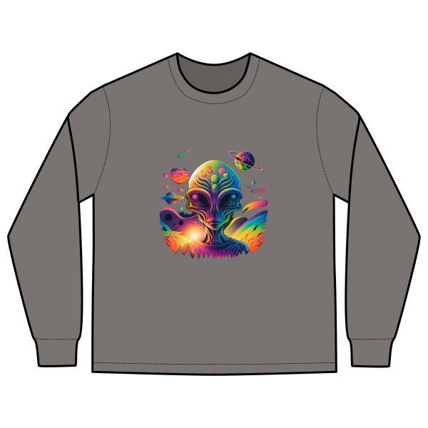 Cosmic Alien Long Sleeve Tee - Vintage Space Graphic Tee, Unisex Top, Casual Wear, Gifts for Space Lovers, Festival Fashion - Image 5
