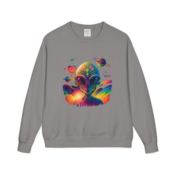Colorful Alien Crewneck Sweatshirt, Unisex Halloween Sweatshirt, Gift for Sci-Fi Lovers, Cozy Graphic Crewneck, Space-Themed Apparel