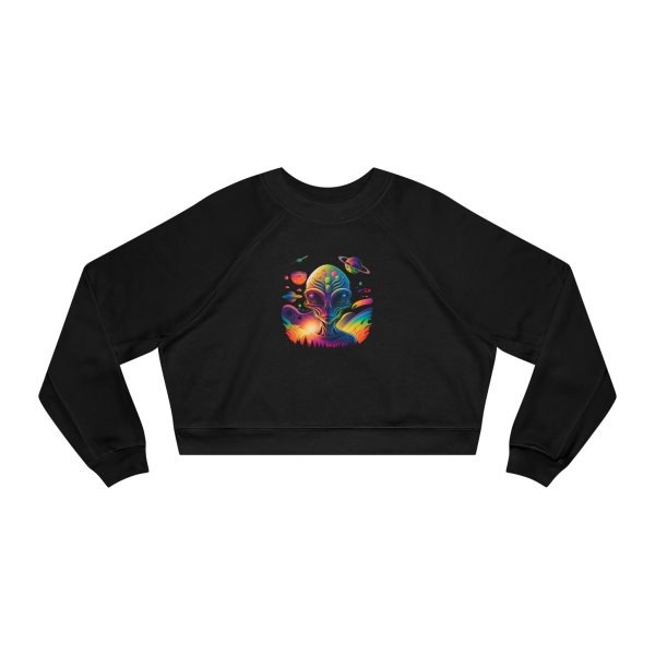 Cosmic Vibes Cropped Fleece Pullover, Women’s Casual Sweatshirt, Trendy Crop Top, Galaxy Print Apparel, Perfect for Festivals and Gifting