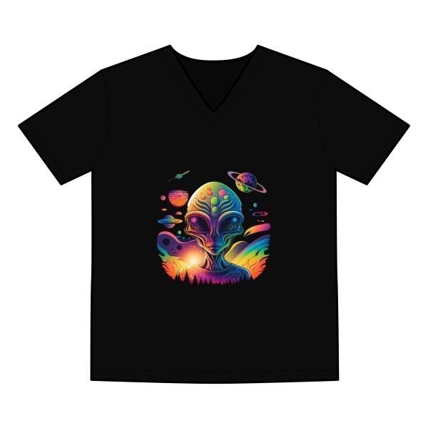 Vibrant Alien V Neck Tee - Men's Graphic T-Shirt, Space Lover Gift, Cool Casual Wear, Unique Everyday Tee, Quirky Alien Art - Image 3