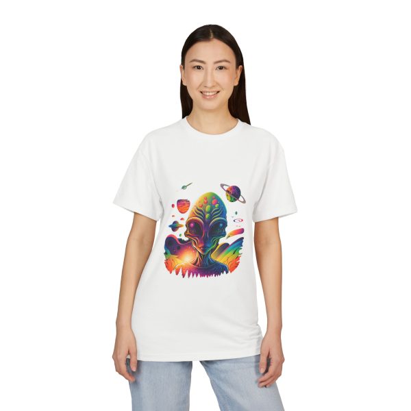 Vibrant Alien Graphic Tee, Unisex Sueded T-Shirt, Cosmic Vibe Shirt, Space Lover Gift, Art T-Shirt for Teens - Image 2