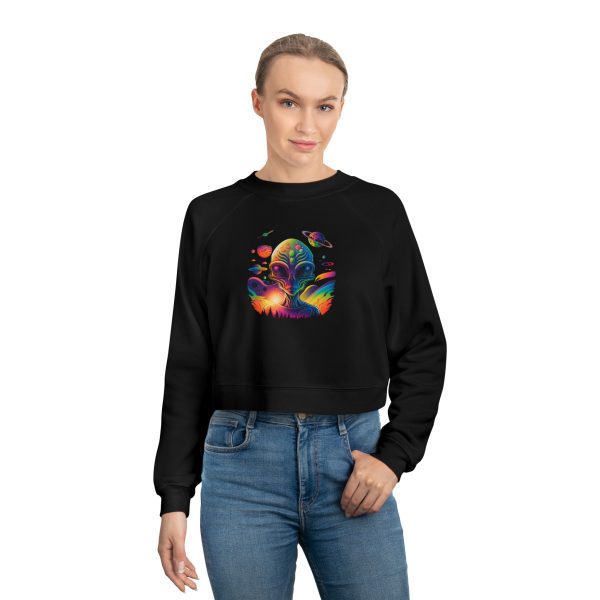 Cosmic Vibes Cropped Fleece Pullover, Women’s Casual Sweatshirt, Trendy Crop Top, Galaxy Print Apparel, Perfect for Festivals and Gifting - Image 3
