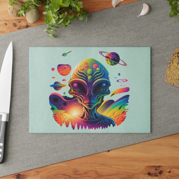 Colorful Alien Glass Cutting Board - Unique Kitchen Decor, Gift for Sci-Fi Lovers, Alien Party Supplies, Home and Kitchen - Image 4