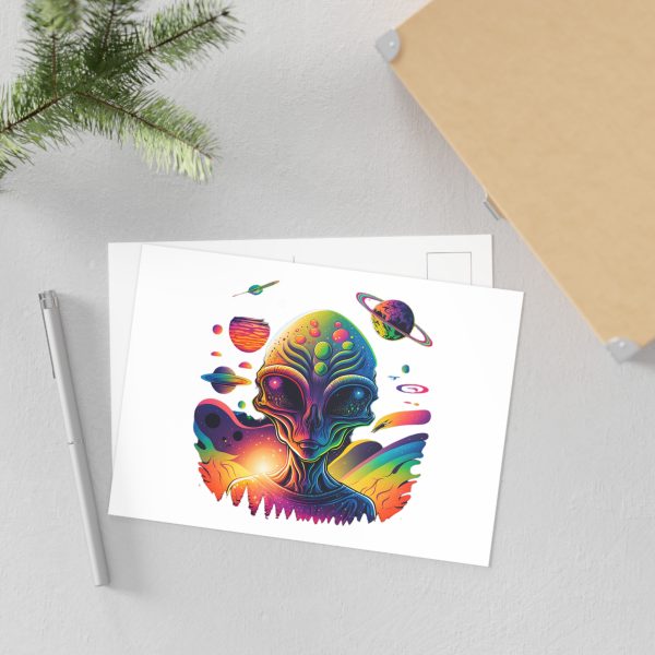 Vibrant Alien Art Postcards, Retro Space Theme, Cosmic Greetings, Intergalactic Decor, Unique Art Gifts, Colorful Postcard Set - Image 4