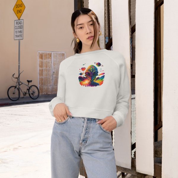 Cosmic Vibes Cropped Fleece Pullover, Women’s Casual Sweatshirt, Trendy Crop Top, Galaxy Print Apparel, Perfect for Festivals and Gifting - Image 8