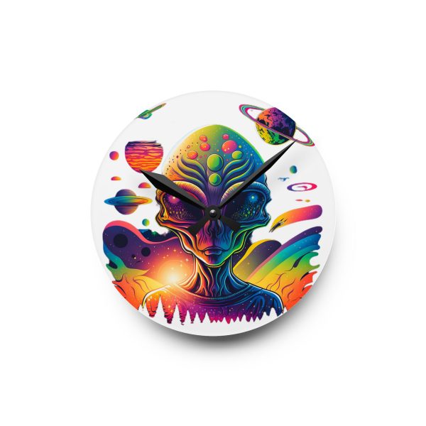 Colorful Alien Acrylic Wall Clock, Unique Home Decor, Sci-Fi Wall Clock, Gift for Alien Lovers, Space-Themed Room Decor