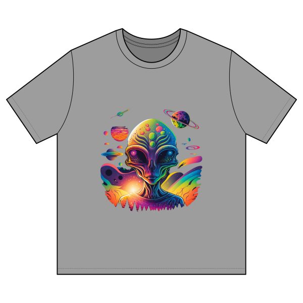 Colorful Alien Graphic Tee, Unisex Shirt, Unique Gift for Space Lovers, Fun Casual Wear, Cosmic Retro T-Shirt, Science Fiction Apparel - Image 3