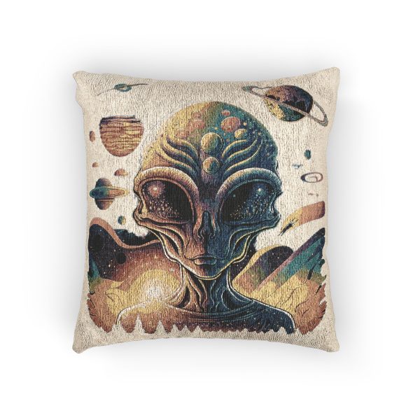 Alien-Inspired Woven Pillow, Bohemian Home Decor, Cosmic Cushion, Sci-Fi Room Accent, Unique Gift for Space Lovers