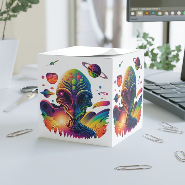 Colorful Alien Note Cube - Psychedelic Sticky Notes, Gift for Sci-Fi Lovers, Office Supplies, Unique Desk Decor, Fun Writing - Image 3
